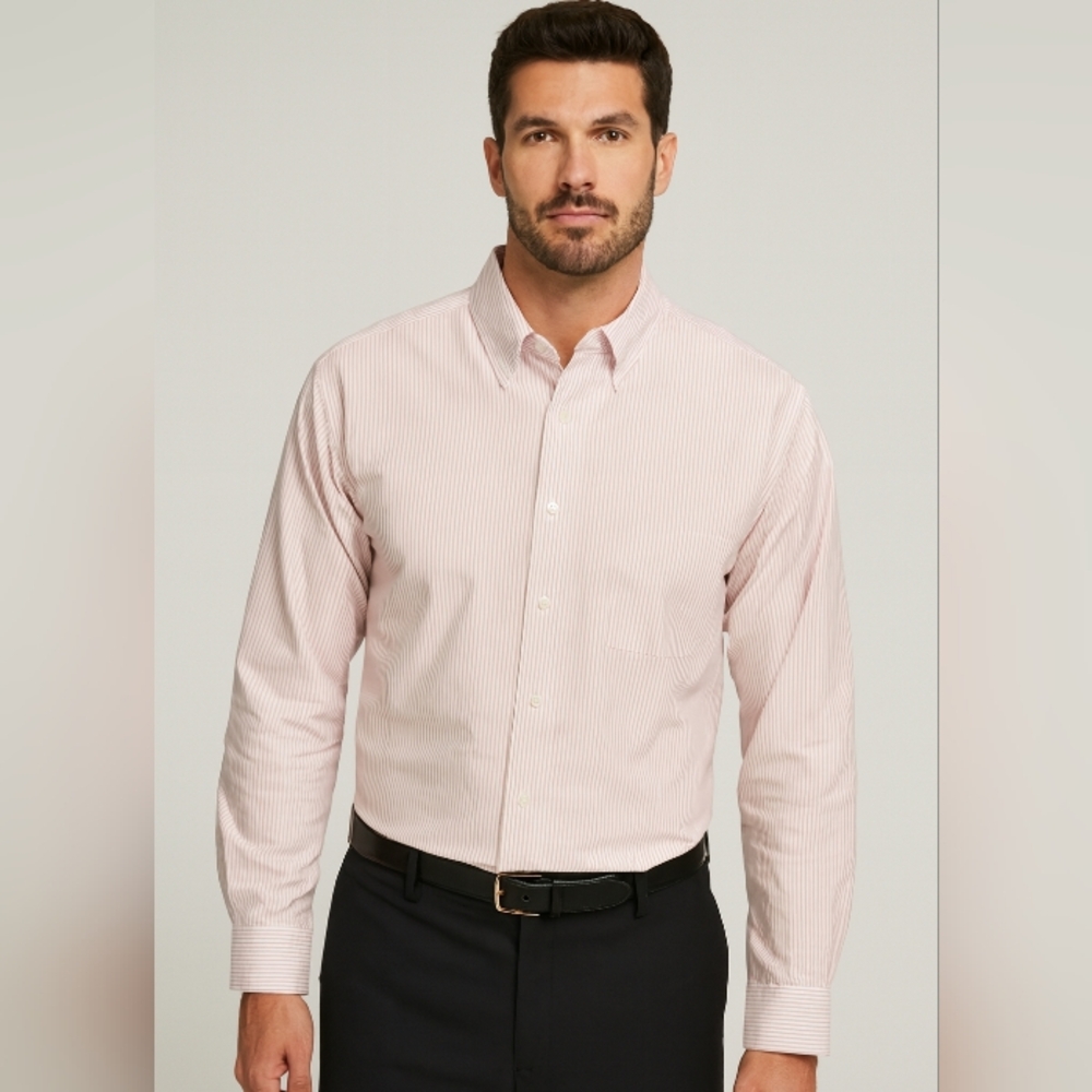 Natural Life Big Shirt Pinstripe Button Down Collar Shirt Pink White XL